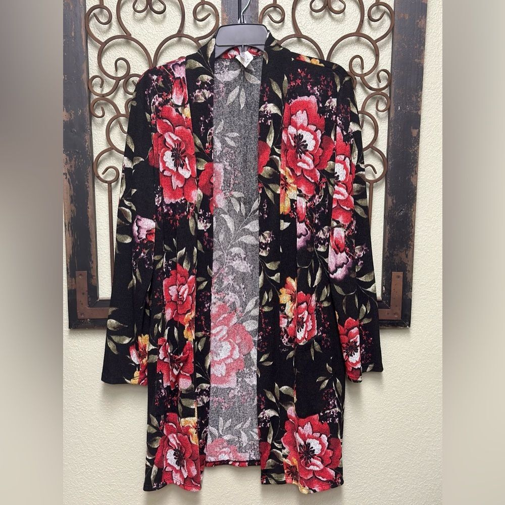 Moa open front long sleeve floral cardigan